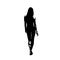 Sexy fitness woman walking in swimsuit, read view. Isolated vector silhouette