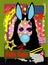 Sexy girl with bunny ears and chewing gum. Happy Easter post card green  geen
