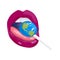 Sexy lips with candy-earth.learn foreign languages.print for T-shirt or tattoo. isolated on white background