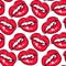 Sexy red lips seamless pattern. Female mouth with red lipstick, bite one's lip.