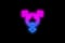 Sexy symbol in the form of a 3D image in a pink-blue glow on a black background.