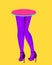 Sexy woman legs in neon tights and shoes with high heels over acid color background. Webpunk, vaporwave and surreal art