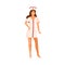 Sexy young female wearing nurse costume at carnival party vector flat illustration. Smiling woman winking and flirting