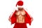 Sexy. Young muscular man wearing Santa hat demonstrate his
