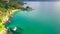 Seychelles beach aerial view of Praslin Island Anse Lazio beach