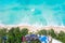 Seychelles beach Mahe island luxury vacation sea ocean symbolic photo drone view aerial photo