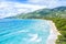 Seychelles Beau Vallon beach Mahe island landscape scenery vacation ocean drone view aerial photo