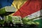 Seychelles heavy military armored vehicles concept on the national flag background. 3d Illustration