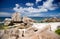 Seychelles, tropical beach, ocean and horizon.