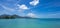 The Seychelles. View of the ocean from the island Mahe. Wind turbines