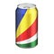 Seychelloise flag painted on the drink metallic can. 3D rendering