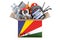 Seychelloise flag painted on the parcel with car parts. 3D rendering