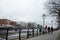 SeÃ¡n O`Casey Bridge and Walk Path along The River Liffey in Dublin, Ireland