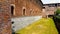 Sforza Castle in Milan, cannonballs near italian famous fortress, sightseeing