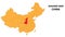 Shaanxi province map highlighted on China map with detailed state and region outline