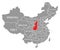 Shaanxi red highlighted in map of China