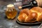 Shabbat challah, Holy Sabbath Traditional Jewish Sabbath ritual, Shabbat or Shabath concept. place for text, top view