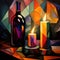 Shabbat evening, two candles, bottle of wine, Traditional Jewish religious Shabbat shalom ritual