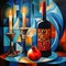 Shabbat evening, two candles, bottle of wine, Traditional Jewish religious Shabbat shalom ritual