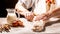 Shabbat or Shabath concept. baker making traditional challah jewish bread Traditional Jewish Shabbat ritual