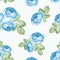 Shabby chic blue rose seamless pattern on white background. Vector illustartion