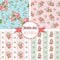 Shabby Chic Rose Patterns. Set seamless pattern. Vintage floral pattern, backgrounds.