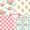 Shabby Chic Rose Patterns. Set seamless pattern. Vintage floral pattern, backgrounds.