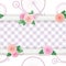 Shabby chic textile seamless pattern background. Girly. Different fabric pieces collage, decorated with lace and roses. Vector