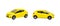 Shabby yellow car model toy isolated on white background.