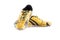 Shabby  yellow futsal sports shoes  on white background football sportware object isolated