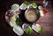 Shabu Shabu, a popular dish of pork, beef, shrimp, squid, seafood and fresh vegetables. Placed on a table with a boiling pot boili