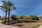 Shaded area for tourists to enjoy the view of the Jordan Valley at the ruins of Belvoir Fortress - Kokhav HaYarden National Park i