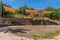 Shaded area for tourists to enjoy the view of the Jordan Valley at the ruins of Belvoir Fortress - Kokhav HaYarden National Park i