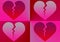 Shades of four broken red hearts - illustration