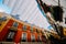 Shadow curtains on the street in Seville, Spain protecting tourists from sun and heat