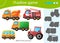 Shadow Game for kids. Match the right shadow. Color images cartoon cars. Truck and tractor. Fire truck and concrete mixer. Bus.