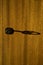 Shadow of key in keyhole on wooden door