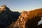 shadow of a landscape photographer and Mt. Watzmann at sunset