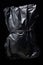 Shadow man darkness mystery crumpled spooky figure blank hood model leather background wrinkled