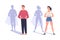 Shadow of Man and Woman Superhero Character Standing and Smiling Vector Set