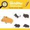 Shadow matching game Capybara animal cartoon character vector illustration