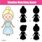 Shadow matching game with cute girl in princess dress