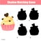 Shadow matching game. Find the correct silhouette for cupcake, kids activity, worksheet