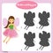 Shadow matching game. Kids activity with beautiful fairy