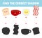 Shadow Matching Game for kids, Visual game for children. Connect the dots picture, cute cartoon happy Breakfast coffee cup, Egg,