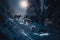 In the Shadow of the Moon Snowy Forest with a Pack of Wolves Bathed in Moonlight