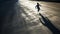 Shadow Person Running: Playfully Dark Futurism-influenced Matte Photo