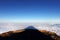 The shadow of Pico volcano projected on the sea of clouds at sunrise