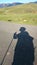 Shadow of a pilgrim in the Atlantic Pyrenees on the French Way of Santiago