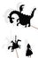 Shadow puppets of dragon, princess and knight on white backgroun